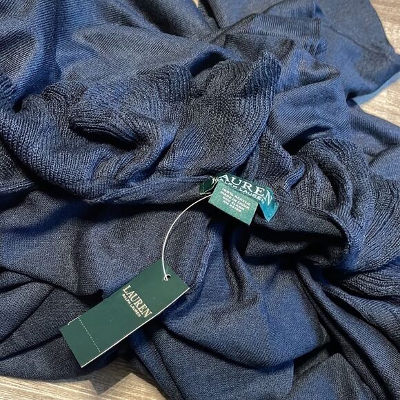 LAUREN Ralph Lauren Ruffle Ruana Navy One Size - Picture 4 of 4